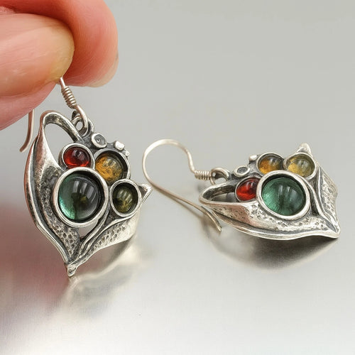 Boho Fun Tourmaline & Citrine Earrings – 925 Sterling Silver – Hadar Designers