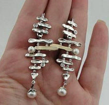 Load image into Gallery viewer, Pearl Earrings 9k Yellow Gold Sterling Silver Z Handmade Hadar Designers ()2Last