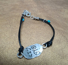 Load image into Gallery viewer, Leather Bracelet Hamasa + Hebrew Script Mazal Tov 925 Silver Hadar Designers (as