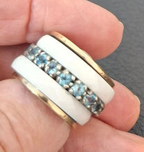 Load image into Gallery viewer, Blue Topaz Z Ceramic Ring Swivel 9k Gold 925 Silver sz 5 Hadar Designers (SN)La