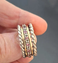 Load image into Gallery viewer, Pink Zircon Ring 7.5 Swivel 9k Yellow Gold 925 Silver Hadar Designers (SN)Last