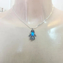 Load image into Gallery viewer, Blue Opal Pendant Hamsa 925 Sterling Silver Handmade Hadar Designers () Last