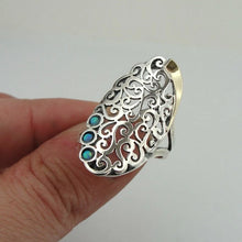 Load image into Gallery viewer, Blue Opal Ring Filigree 9k Gold Sterling Silver size 8 Hadar Designers (ms)LAST