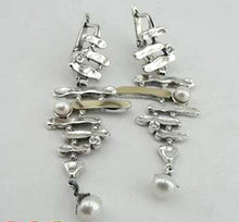 Load image into Gallery viewer, Pearl Earrings 9k Yellow Gold Sterling Silver Z Handmade Hadar Designers ()2Last