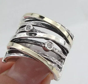 Zircon Ring 9k Yellow Gold 925 Silver 6,7,8,9,10 WILD Hadar Designers (Ms r641)