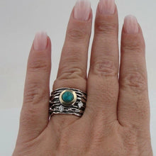 Load image into Gallery viewer, Turquoise Ring Handmade 9k Yellow Gold 925 Silver sz 6,7,8,9 Hadar Designers (MS