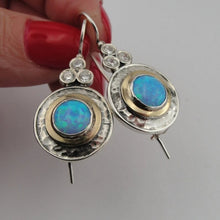 Load image into Gallery viewer, Opal Earrings Zircon 9k Yellow Gold 925 Silver Handmade Hadar Designers ()LAST