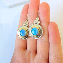 Load image into Gallery viewer, Opal Earrings Zircon 9k Yellow Gold 925 Silver Handmade Hadar Designers ()LAST