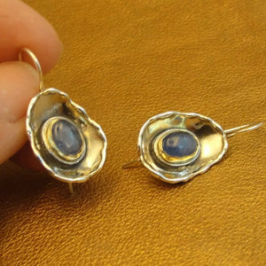 Hadar Designers Blue Kyanite Earrings 9k Yellow Gold Sterling Silver (ms 1471)y