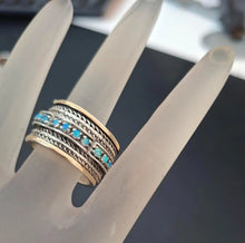 Load image into Gallery viewer, Hadar Designers 9k Yellow Gold 925 Silver Opal Ring 6.5, 7 Handmade Swivel(SN) y