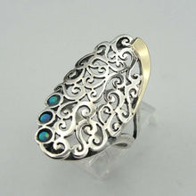 Load image into Gallery viewer, Blue Opal Ring Filigree 9k Gold Sterling Silver size 8 Hadar Designers (ms)LAST