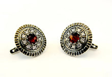 Load image into Gallery viewer, Red Garnet White Zircon Earrings Sterling Silver Handmade Hadar Designers ()Last