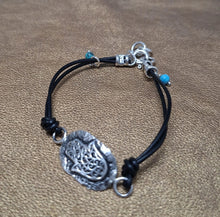 Load image into Gallery viewer, Leather Bracelet Hamasa + Hebrew Script Mazal Tov 925 Silver Hadar Designers (as