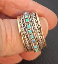 Load image into Gallery viewer, Hadar Designers 9k Yellow Gold 925 Silver Opal Ring 6.5, 7 Handmade Swivel(SN) y