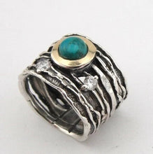 Load image into Gallery viewer, Turquoise Ring Handmade 9k Yellow Gold 925 Silver sz 6,7,8,9 Hadar Designers (MS