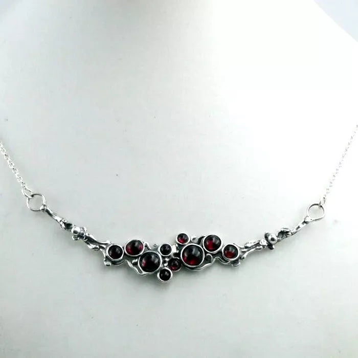 Red Garnet Pendant Necklace 925 Sterling Silver Gift Handmade Hadar Designers (H