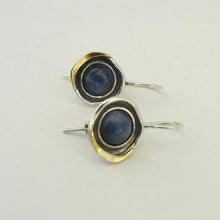Load image into Gallery viewer, Blue Kyanite Earrings 9k Yellow Gold 925 Sterling Silver Hadar Designers () Last