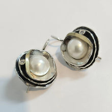 Load image into Gallery viewer, White Pearl Earrings 9k Yellow Gold Sterling Silver Z Hadar Designers () Last