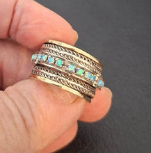 Load image into Gallery viewer, Hadar Designers 9k Yellow Gold 925 Silver Opal Ring 6.5, 7 Handmade Swivel(SN) y