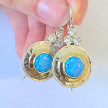 Load image into Gallery viewer, Opal Earrings Zircon 9k Yellow Gold 925 Silver Handmade Hadar Designers ()LAST