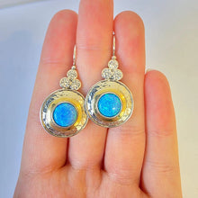 Load image into Gallery viewer, Opal Earrings Zircon 9k Yellow Gold 925 Silver Handmade Hadar Designers ()LAST