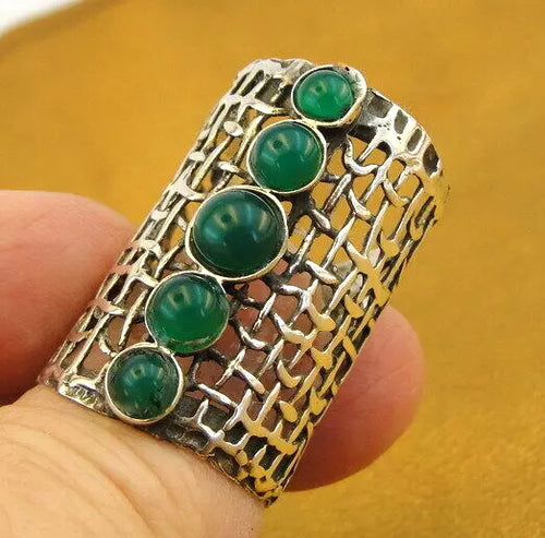 Green Agate Ring 925 Silver Sterling 7,8,9,10 Handmade Hadar Designers (H 1142)