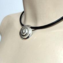 Load image into Gallery viewer, black leather 925 sterling silver pendant handmade art gift Hadar Designers (h
