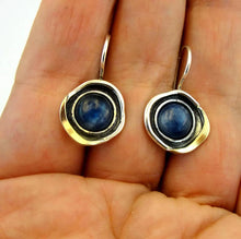 Load image into Gallery viewer, Blue Kyanite Earrings 9k Yellow Gold 925 Sterling Silver Hadar Designers () Last