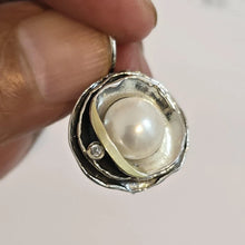 Load image into Gallery viewer, White Pearl Earrings 9k Yellow Gold Sterling Silver Z Hadar Designers () Last