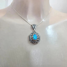 Load image into Gallery viewer, Blue Opal Pendant 9k Rose Gold 925 Silver Filigree Art Hadar Designers () Last