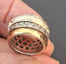 Load image into Gallery viewer, Hadar Designers Enamel Swivel 9k Gold 925 Silver Zircon Ring sz 6, 6.5 (SN) LAST