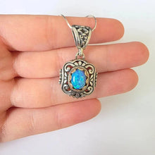 Load image into Gallery viewer, Blue Opal Pendant 9k Rose Gold 925 Silver Filigree Art Hadar Designers () Last