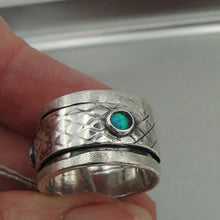 Load image into Gallery viewer, Sterling Silver Blue Opal Swivel Ring sz 6, 6.5 Handmade Hadar Designers () LAST