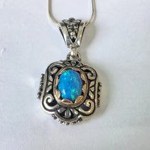 Load image into Gallery viewer, Blue Opal Pendant 9k Rose Gold 925 Silver Filigree Art Hadar Designers () Last