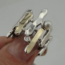 Load image into Gallery viewer, Pearl Zircon Ring 9k Yellow Gold Sterling Silver 7.5,8,8.5 Hadar Designers () 3L