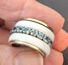 Load image into Gallery viewer, Blue Topaz Z Ceramic Ring Swivel 9k Gold 925 Silver sz 5 Hadar Designers (SN)La