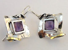 Load image into Gallery viewer, Amethyst Earrings 9k Gold 925 Sterling Silver Handmade Hadar Designers () Last