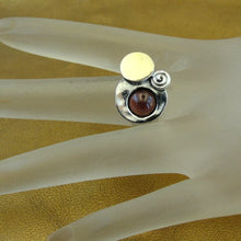 Load image into Gallery viewer, Red Garnet Ring 9k Yellow Gold 925 Silver sz 8 Handmade Hadar Designers () Last
