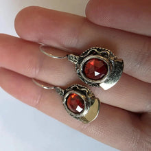Load image into Gallery viewer, Red Orange Zircon Earrings 9k Yellow Gold Sterling Silver Hadar Designers ()Last