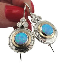 Load image into Gallery viewer, Opal Earrings Zircon 9k Yellow Gold 925 Silver Handmade Hadar Designers ()LAST