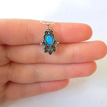 Load image into Gallery viewer, Blue Opal Pendant Hamsa 925 Sterling Silver Handmade Hadar Designers () Last