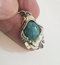 Load image into Gallery viewer, Turquoise Pendant 9k Yellow Gold Sterling Silver Handmade Hadar Designers (Last
