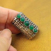 Load image into Gallery viewer, Green Agate Ring 925 Silver Sterling 7,8,9,10 Handmade Hadar Designers (H 1142)