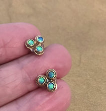 Load image into Gallery viewer, Blue Opal Stud Earrings 9k Yellow Gold Handmade Art Hadar Designers (I e117)LAST