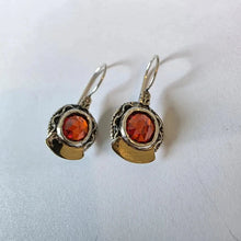 Load image into Gallery viewer, Red Orange Zircon Earrings 9k Yellow Gold Sterling Silver Hadar Designers ()Last