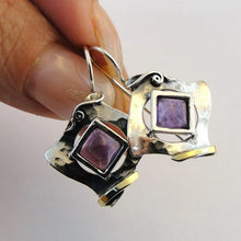 Load image into Gallery viewer, Amethyst Earrings 9k Gold 925 Sterling Silver Handmade Hadar Designers () Last