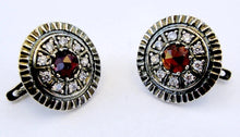 Load image into Gallery viewer, Red Garnet White Zircon Earrings Sterling Silver Handmade Hadar Designers ()Last