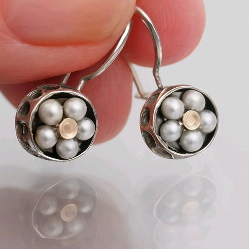 Pearl Earrings Charming Handmade 9k Gold Sterling Silver Hadar Designers (I e716
