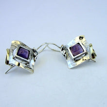Load image into Gallery viewer, Amethyst Earrings 9k Gold 925 Sterling Silver Handmade Hadar Designers () Last