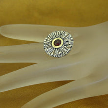 Load image into Gallery viewer, Garnet Ring 9k Yellow Gold 925 Silver sz 9 Handmade Hadar Designers () Last